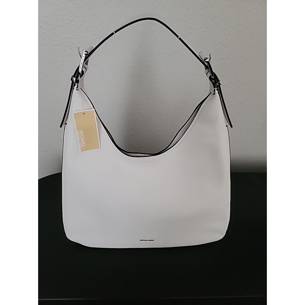 Michael Kors Nolita Pebbled Leather Hobo Shoulder Bag Large  In Optic White
